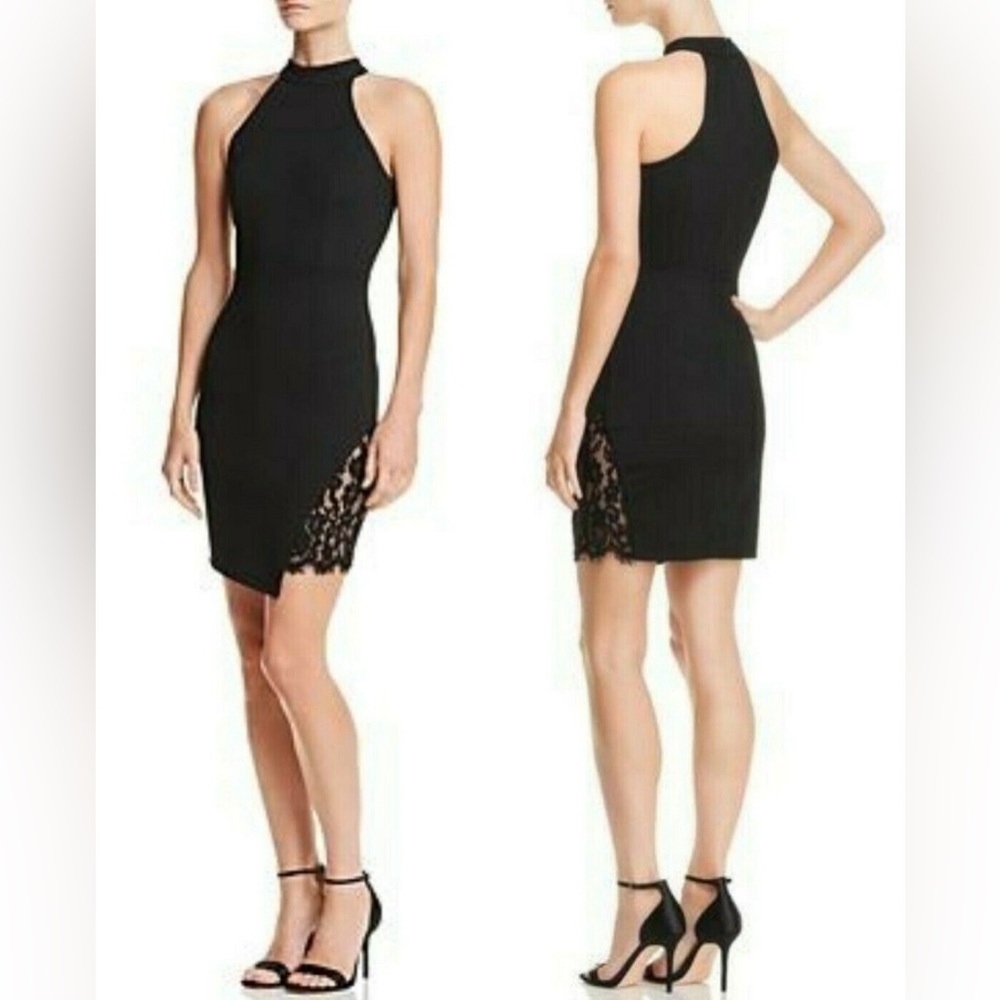 NEW AQUA Lace Asymmetrical Dress- Black (Size M)